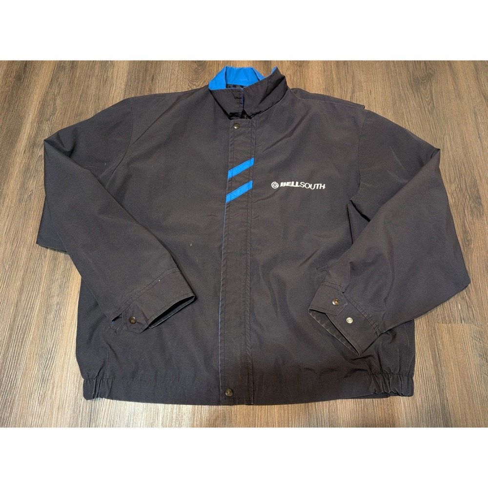BellSouth Windbreaker Jacket Mens L Black Blue Vintage 90s Workwear Logo READ